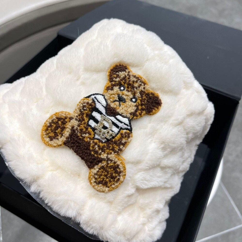 Dior Teddy Bear Embroidered White Faux Fur Bucket Hat - Picture 3 of 8